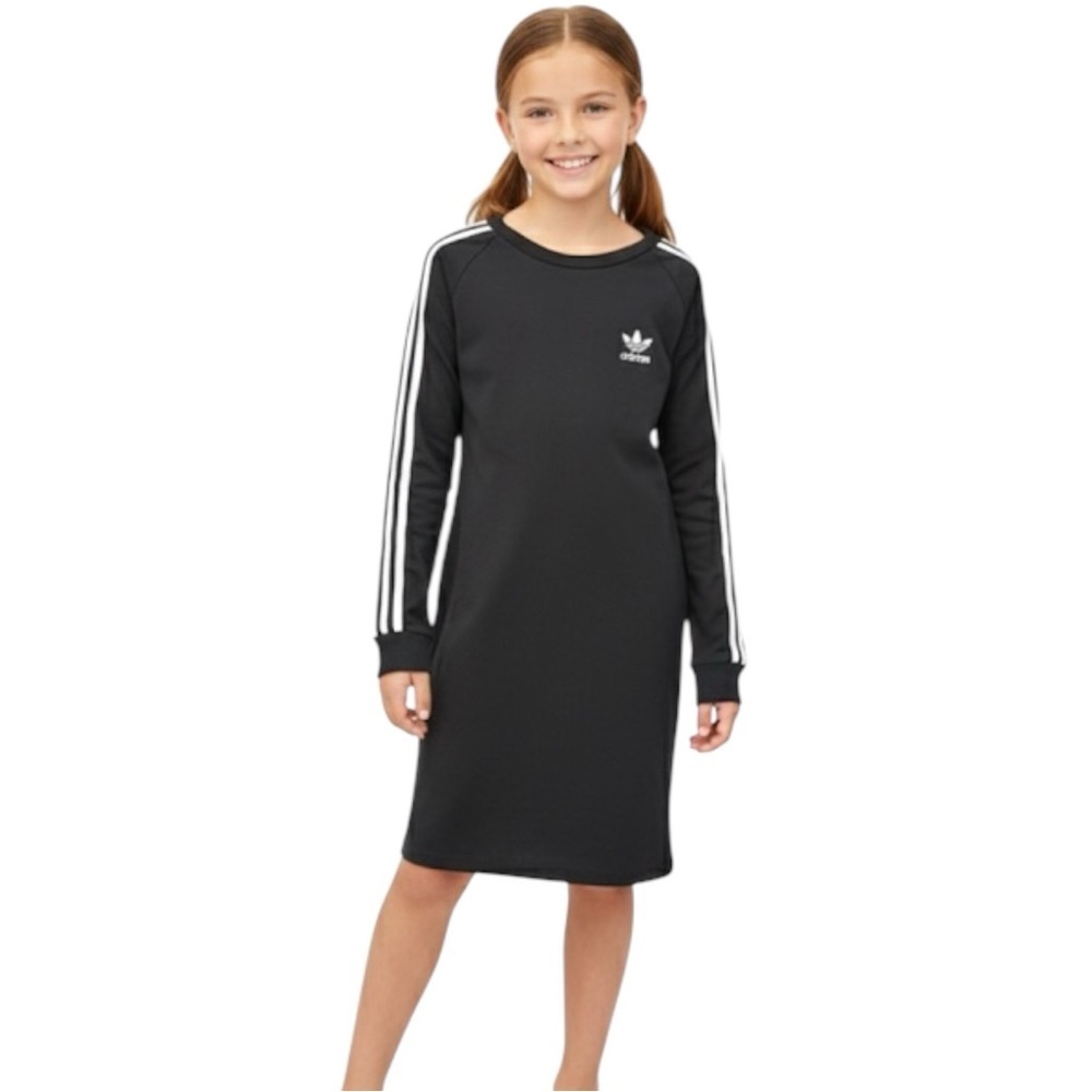 Adidas Size S Girls Black Shirt Dress with White Stripes